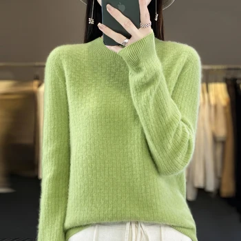 Нова есенно-зимния женски пуловер от 100% мериносового кашмир с високо воротом и дълъг ръкав, пуловер, топло топ