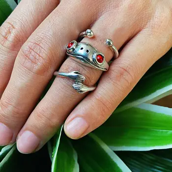 Бохемски Комплект пръстени във формата на жаби за прегръдки За любителите на жените Ретро Древния Сребърен цвят Откриване на пръстени с животни Мъжки Фигурки Пръстени, Бижута Подарък