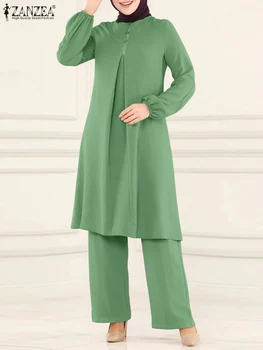 Модерен мюсюлмански комплект ZANZEA с пайети, 2 бр. блуза с кръгло деколте и дълъг ръкав, спортни панталони, Дамски елегантен Свободен градски спортен костюм